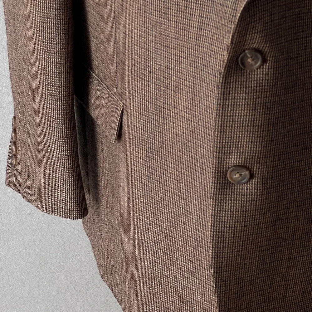 Chaps Blazer Mens 48R Brown Houndstooth 100% Wool Two Button Sport Coat Classic